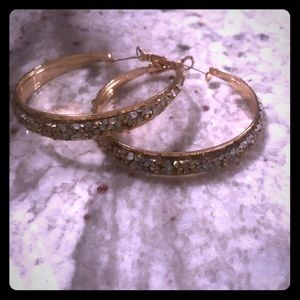 Beautiful Gold Hoops with Gold & White Stones